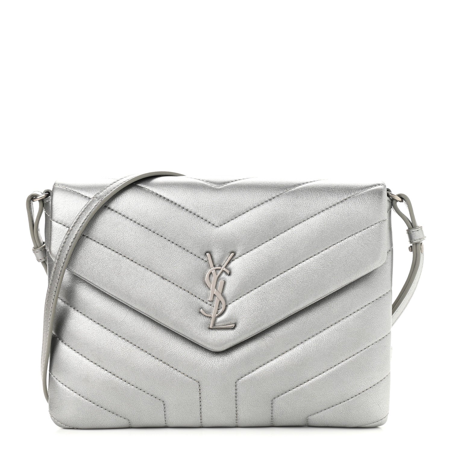 Saint Laurent Calfskin Y Quilted Monogram Loulou Flap Bag Argento 1 of 11