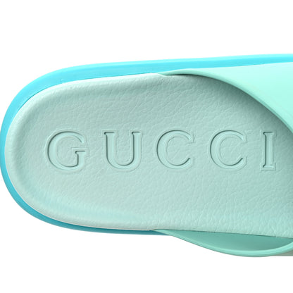 Gucci Soft Rubber Womens Interlocking G Platform 42mm Slide Sandals 38 Bright Aqua 7 of 7