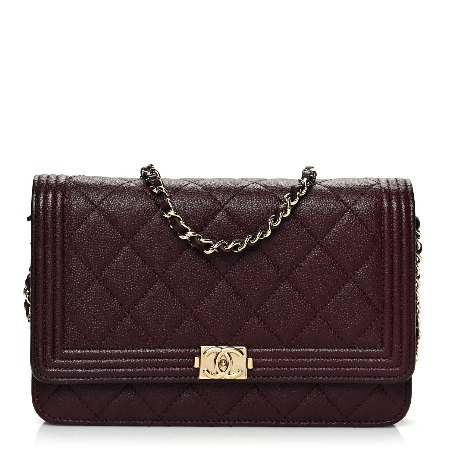 Chanel Caviar Quilted Boy Wallet On Chain WOC Dark Purple 1 of 9