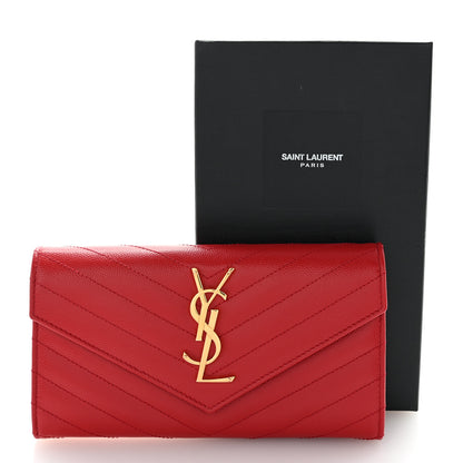 Saint Laurent Grain De Poudre Matelasse Chevron Monogram Flap Wallet Red 9 of 9