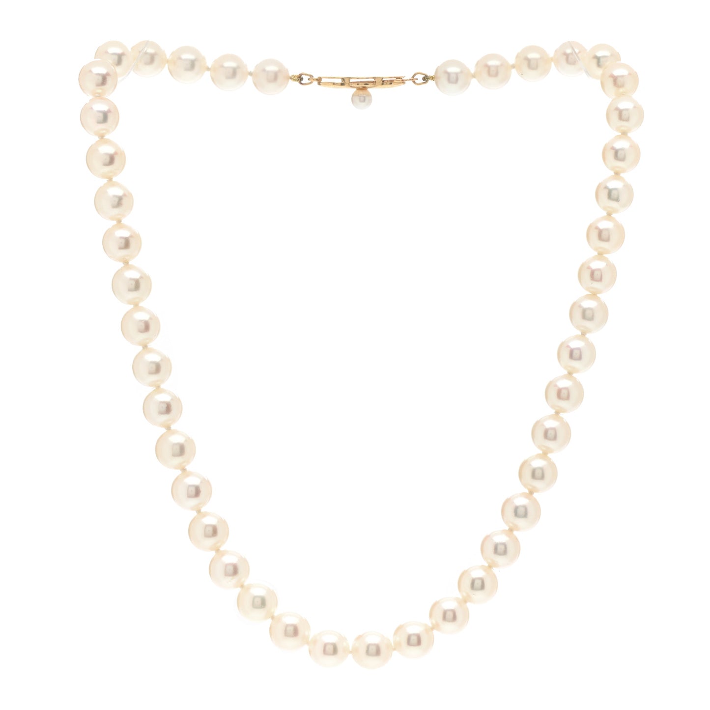 18K Yellow Gold Akoya Pearl 7-7.5mm Strand Necklace 14"