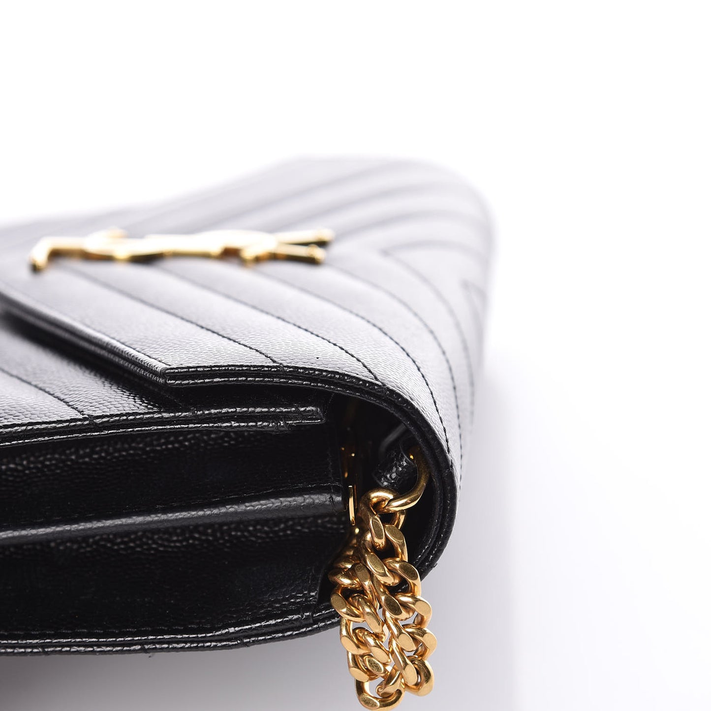 Grain De Poudre Matelasse Chevron Monogram Chain Wallet Black