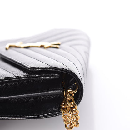 Saint Laurent Grain De Poudre Matelasse Chevron Monogram Chain Wallet Black 11 of 17
