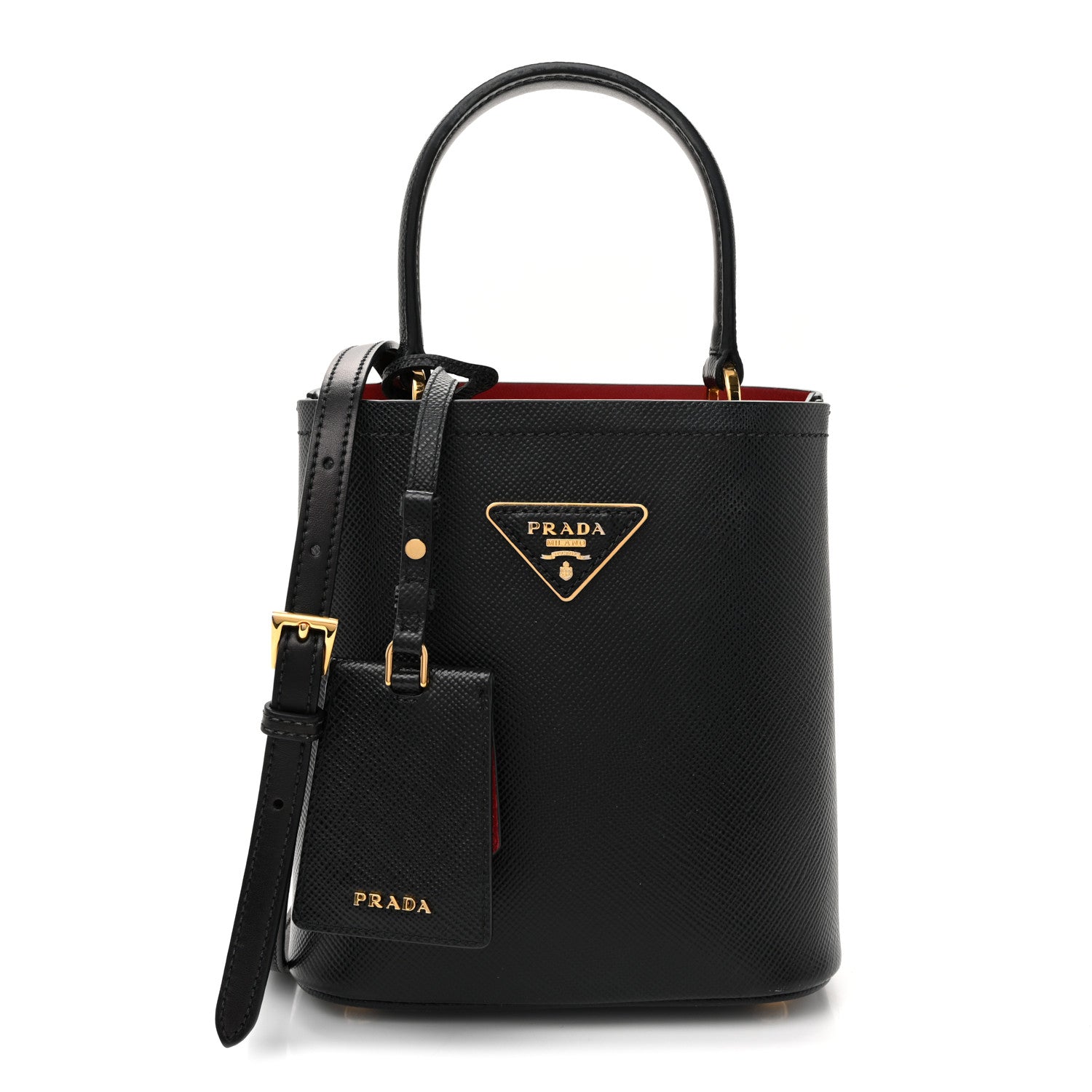 Prada Saffiano Cuir Small Panier Bucket Bag Black Fuoco 1 of 10