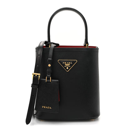 Prada Saffiano Cuir Small Panier Bucket Bag Black Fuoco 1 of 10