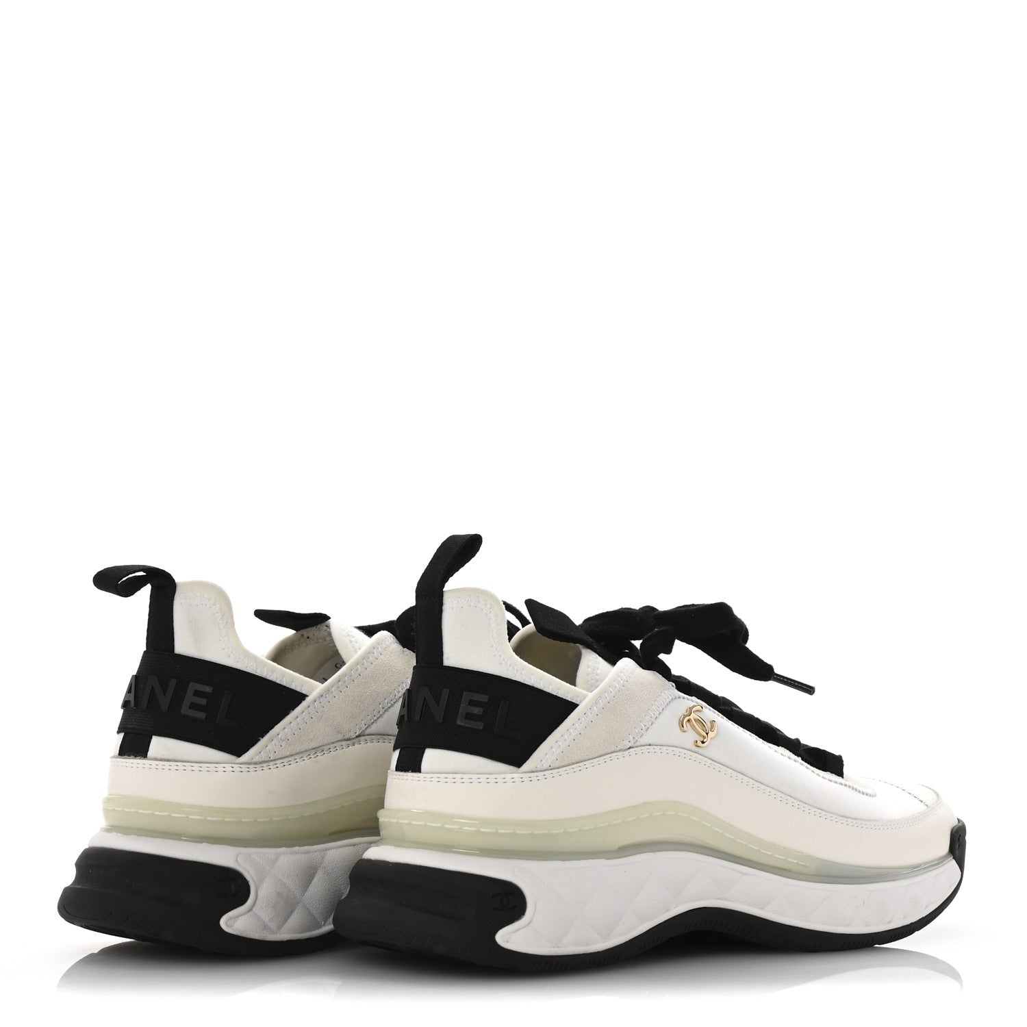 Chanel Velvet Calfskin Mixed Fibers CC Sneakers 39.5 Ivory Black 5 of 10