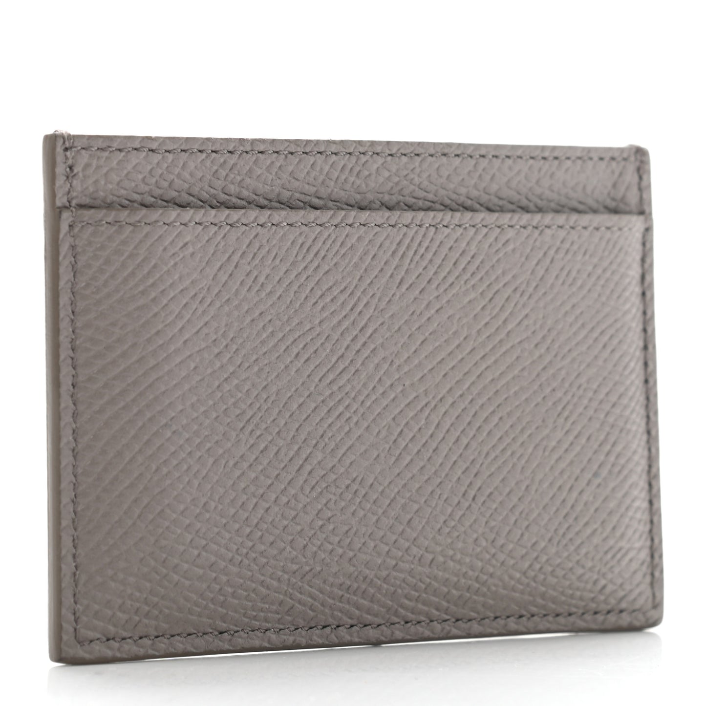 Grained Calfskin Card Holder Pebble