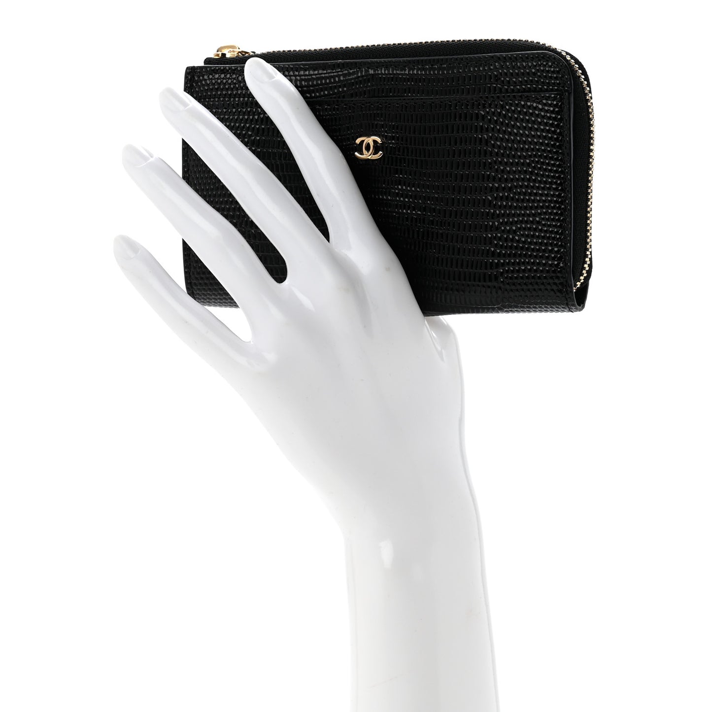 Calfskin Lizard Embossed Zipped Card Holder Black