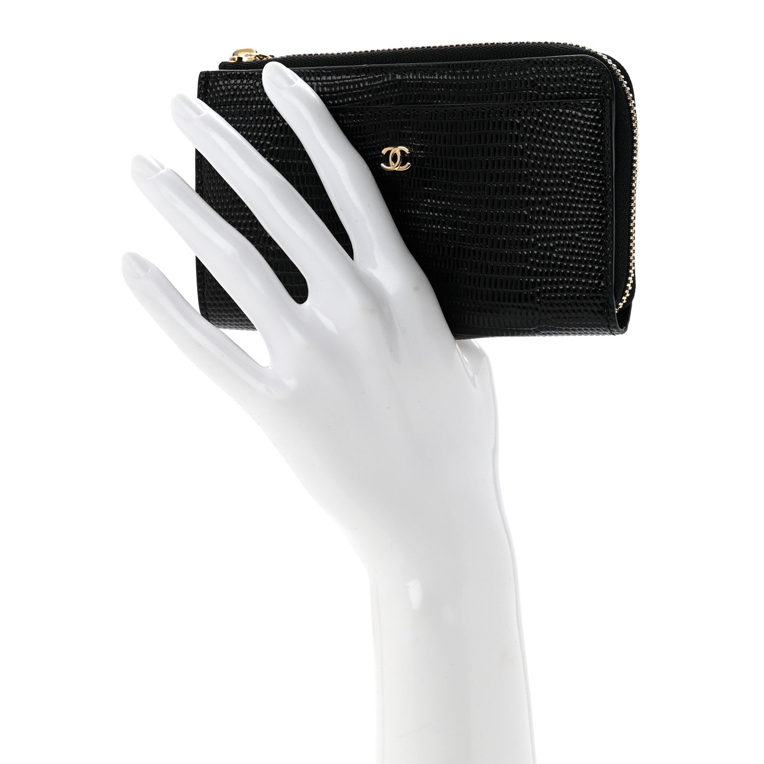 Chanel Calfskin Lizard Embossed Zipped Card Holder Black 2 of 8