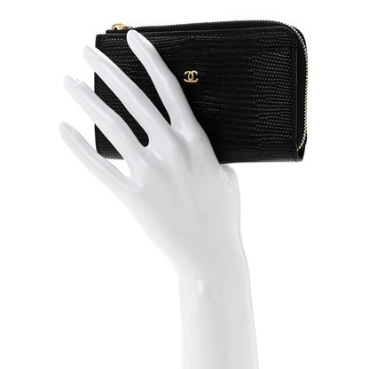 Chanel Calfskin Lizard Embossed Zipped Card Holder Black 2 of 8