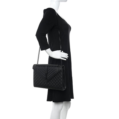 Saint Laurent Grain De Poudre Textured Mixed Matelasse Large Triquilt Monogram Monochrome Satchel Black 2 of 13
