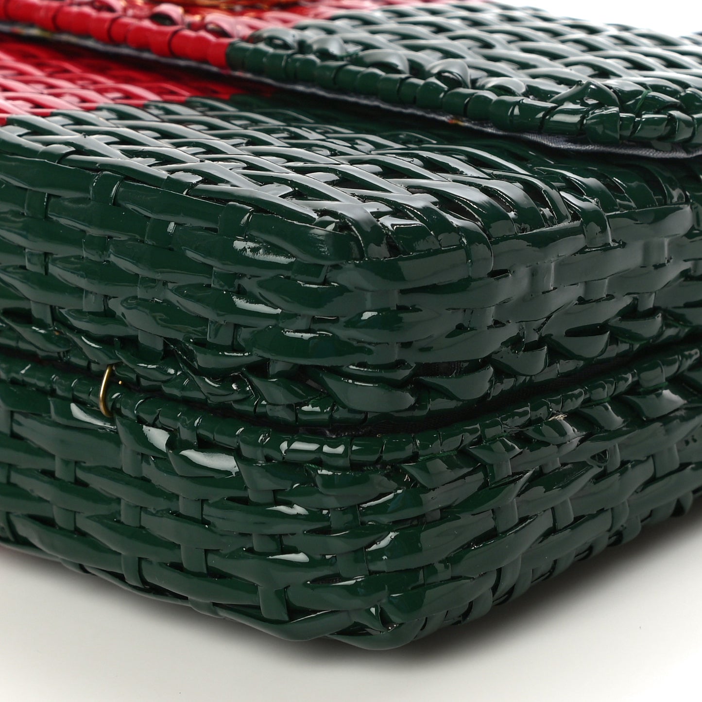 Glazed Wicker Stripe Small Cestino Shoulder Bag Green