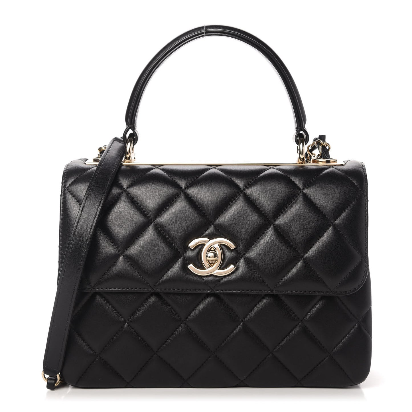 Lambskin Quilted Small Trendy CC Dual Handle Flap Bag Black