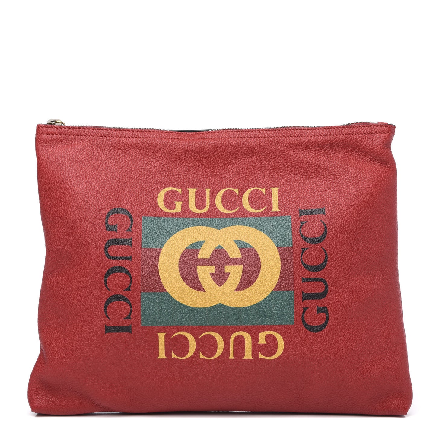Pebbled Calfskin Medium Logo Portfolio Clutch Hibiscus Red
