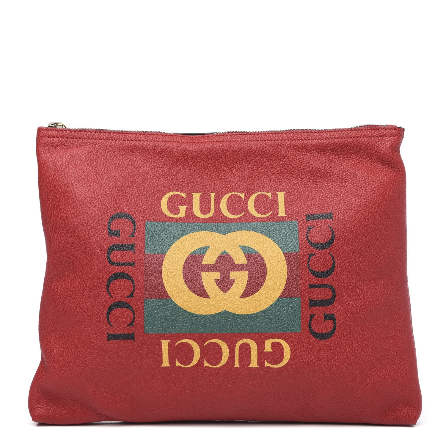Gucci Pebbled Calfskin Medium Logo Portfolio Clutch Hibiscus Red 1 of 10