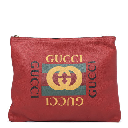 Gucci Pebbled Calfskin Medium Logo Portfolio Clutch Hibiscus Red 1 of 10