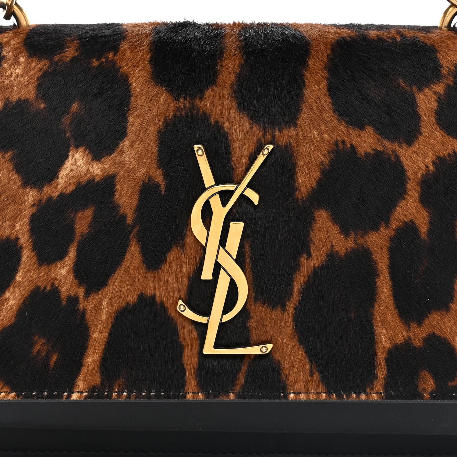 Saint Laurent Pony Hair Calfskin Leopard Print Monogram Sunset Chain Wallet Black 7 of 10