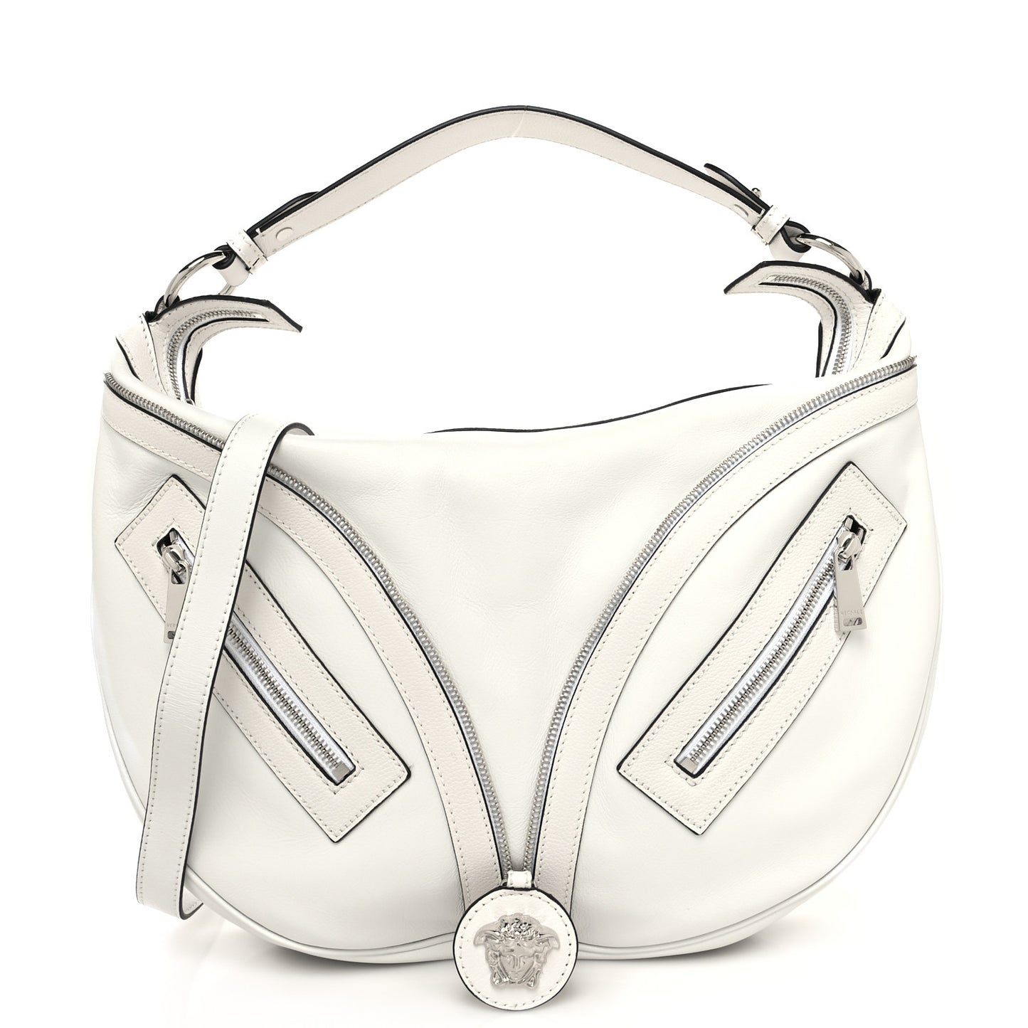 Calfskin Large Repeat Zip Hobo White