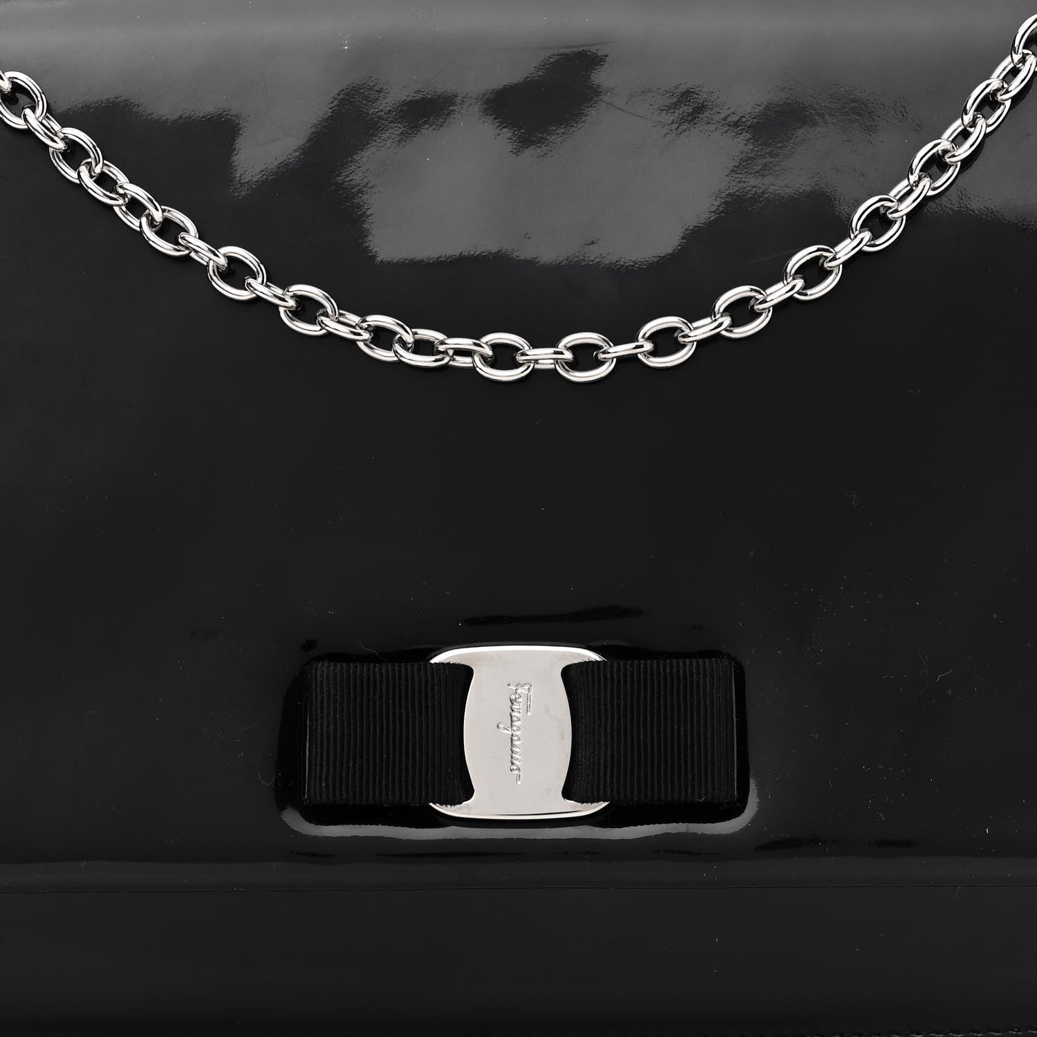 Salvatore Ferragamo Patent Large Ginny Vara Bow Shoulder Bag Black 7 of 12