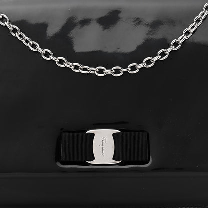 Salvatore Ferragamo Patent Large Ginny Vara Bow Shoulder Bag Black 7 of 12