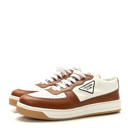 Prada Vitello Soft Low Top Sneakers 39 White Cognac 3 of 13