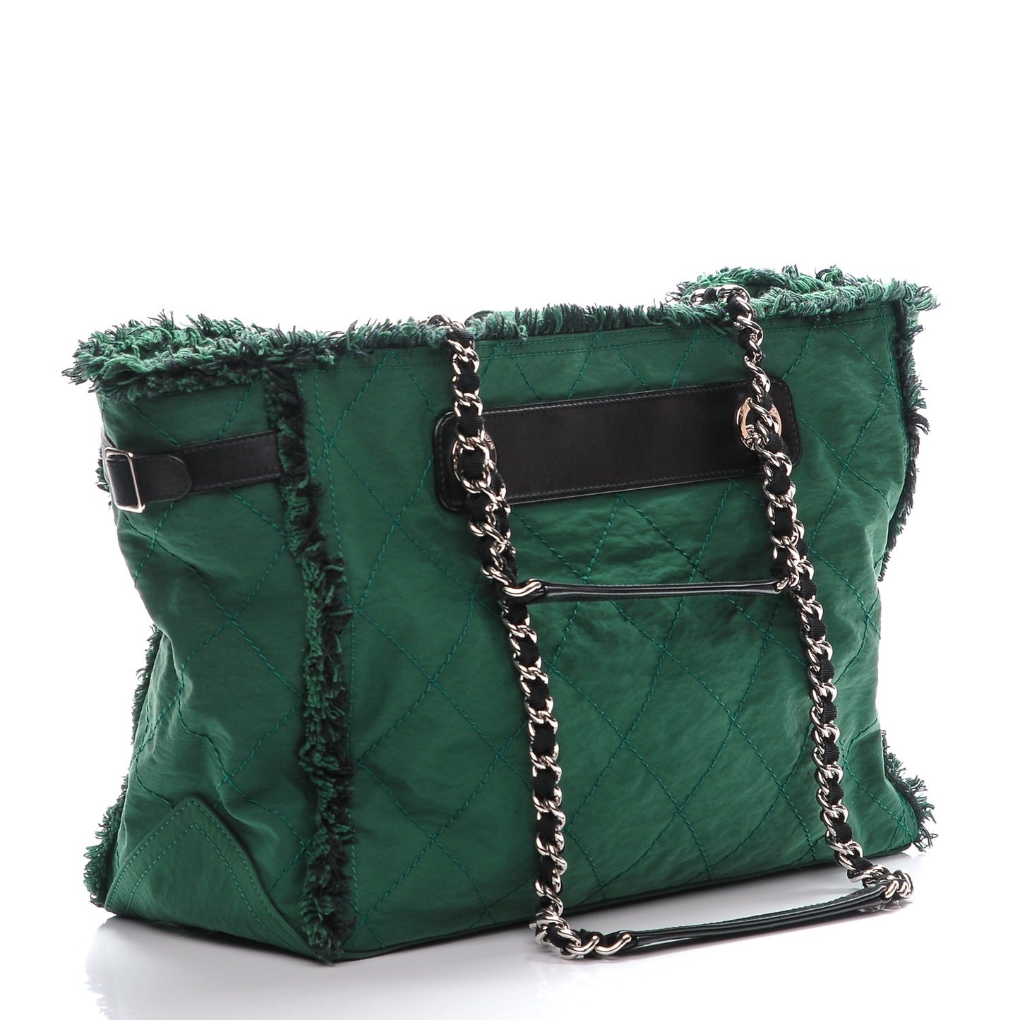 Canvas Stitched Tweed Large Tote Green