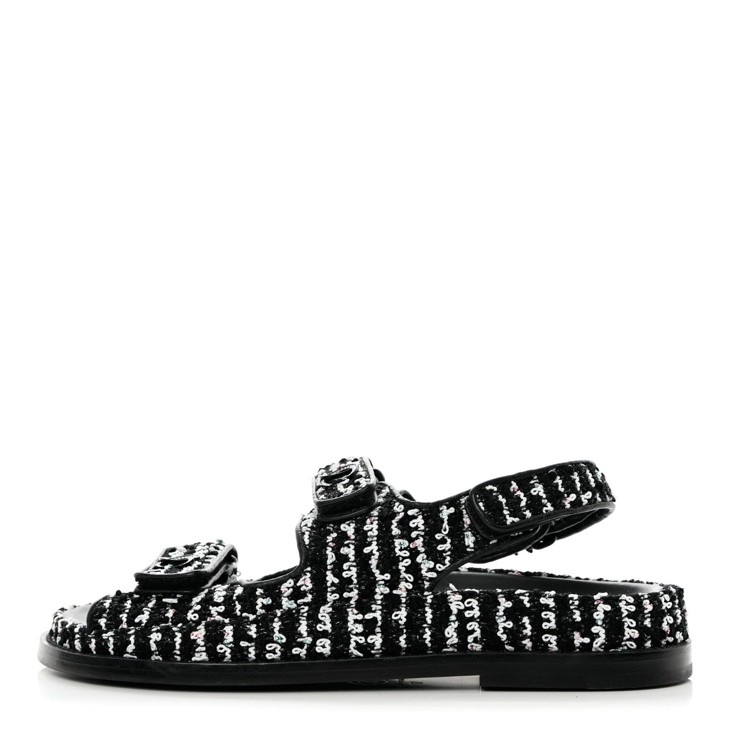 Tweed Lambskin Dad Sandals 37 Black White