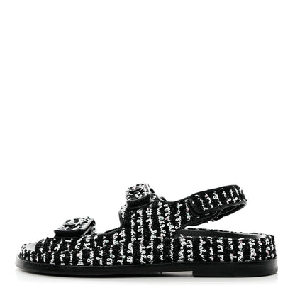 Chanel Tweed Lambskin Dad Sandals 37 Black White 1 of 8