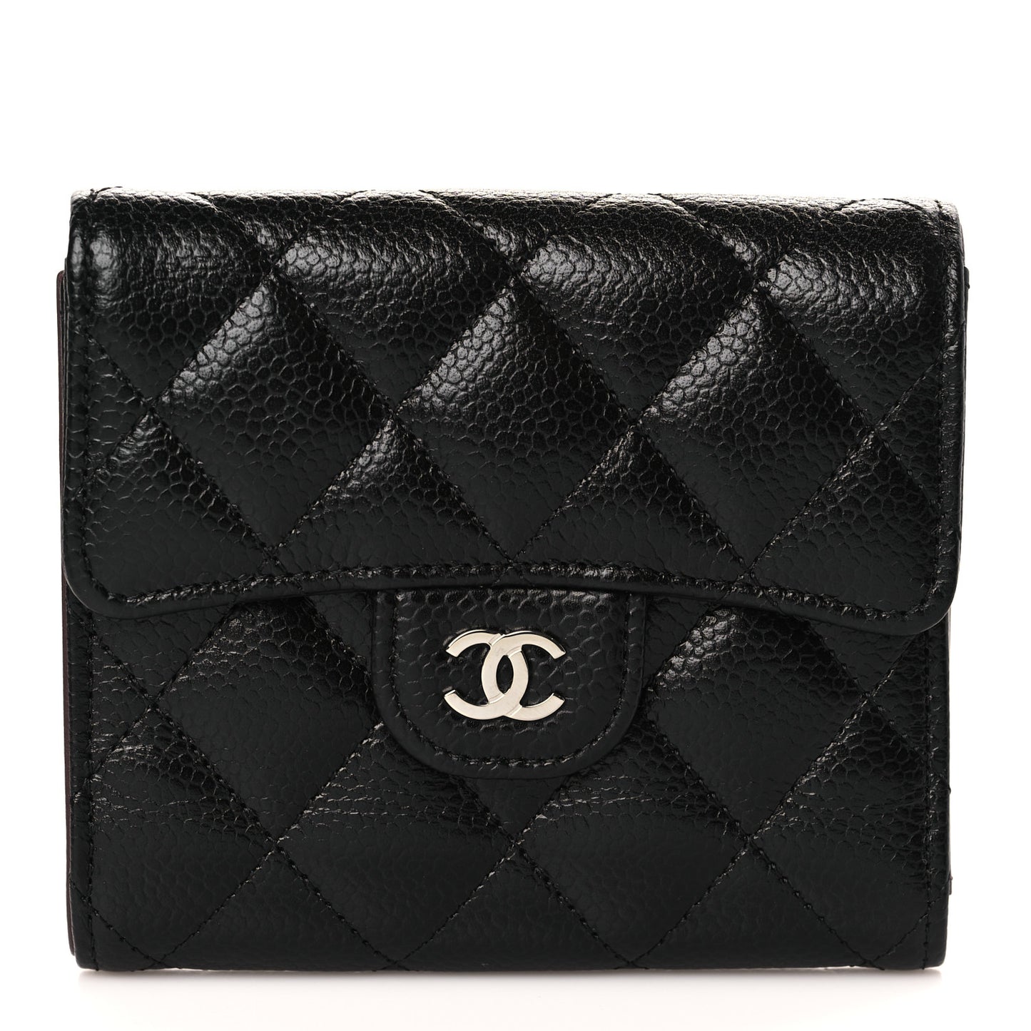 Caviar Quilted Compact Flap Wallet Black