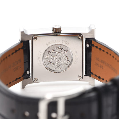 Hermes Stainless Steel Alligator Diamond Bezel Mother of Pearl 21mm Heure H Hour Quartz Watch Noir 4 of 5