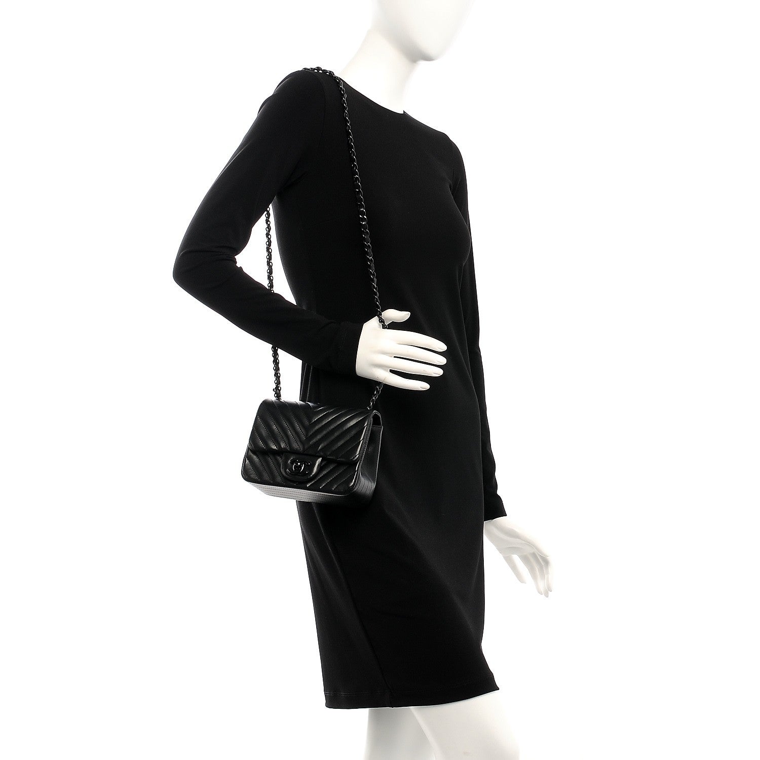 Chanel Lambskin Chevron Quilted Mini Square Flap So Black 2 of 8