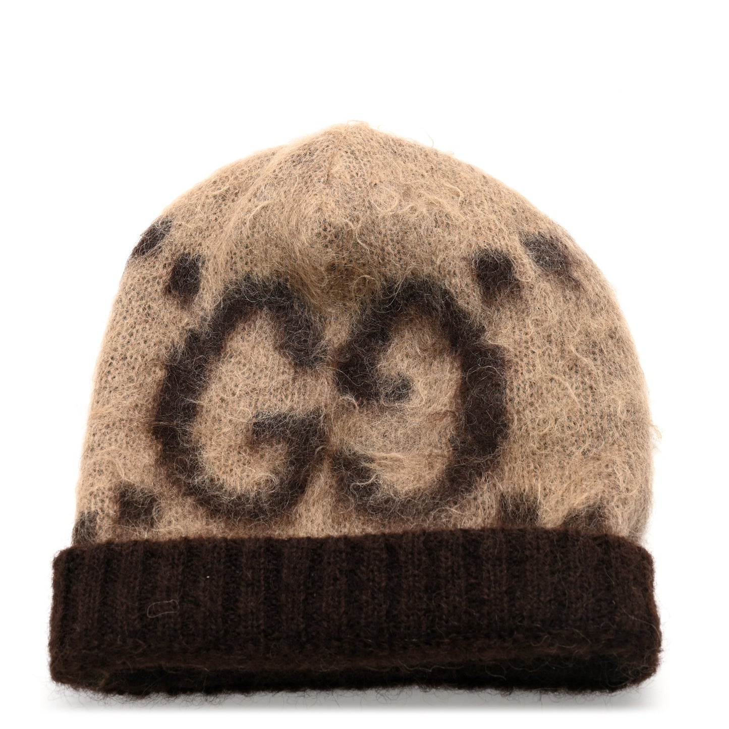 Mohair Monogram Jumbo GG Brushat Beanie Hat M Beige Dark Brown