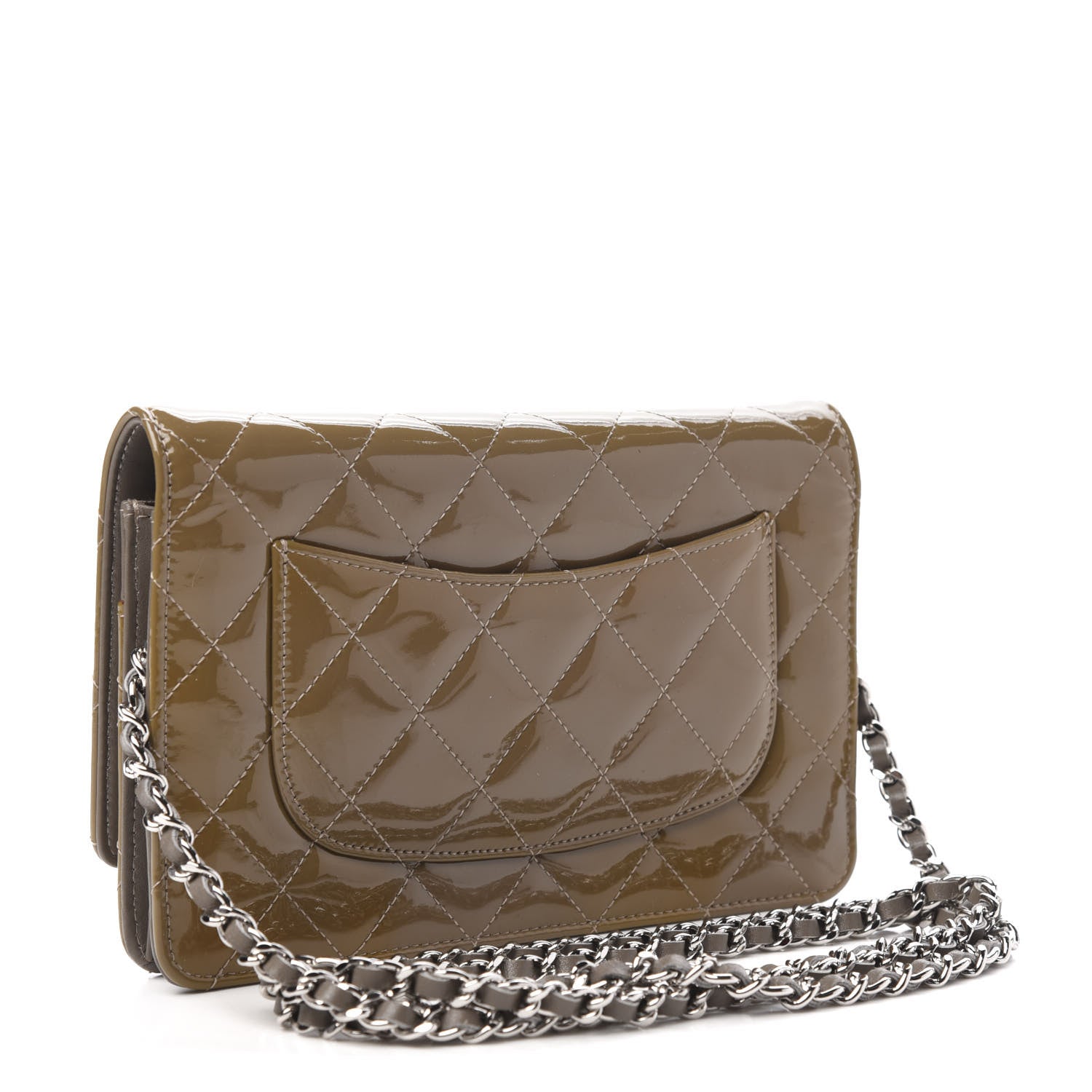 Chanel Patent Quilted Wallet On Chain WOC Brown 3 of 13