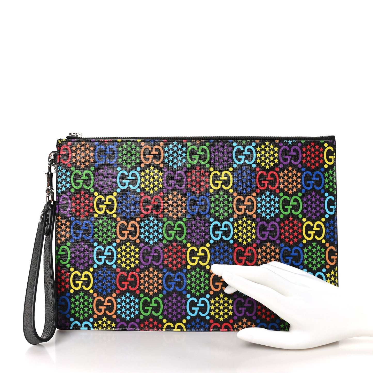 GG Supreme Monogram Psychedelic Zip Wristlet Pouch Black Multicolor