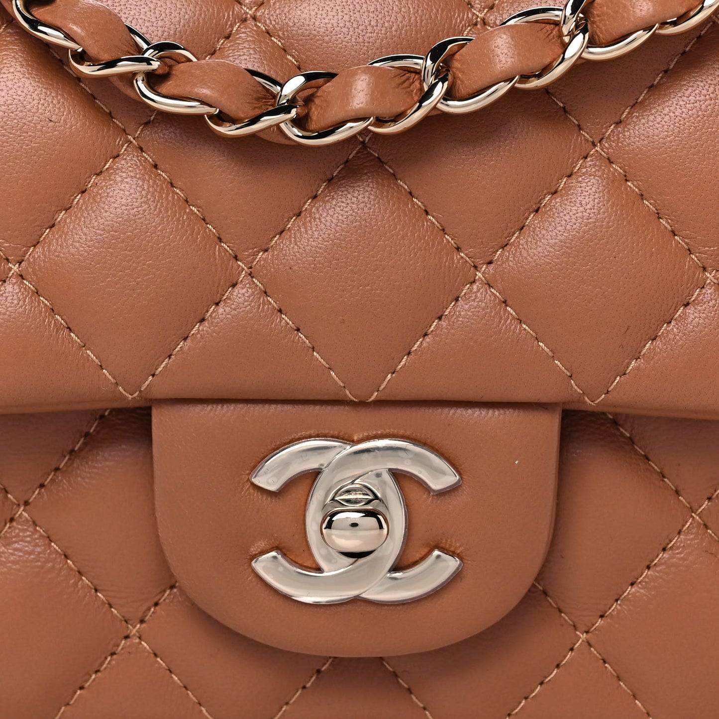Lambskin Quilted Mini Rectangular Flap Brown