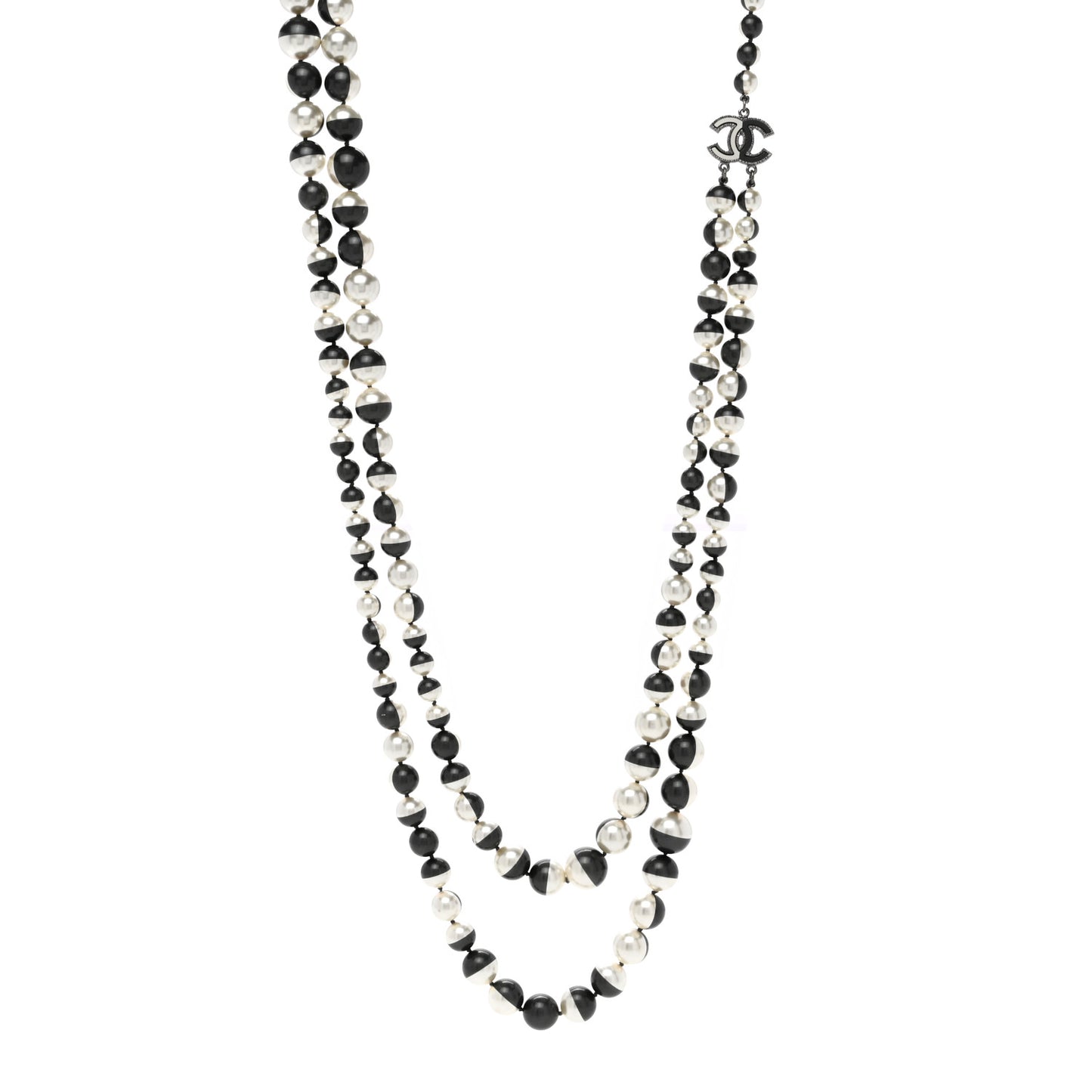 Pearl CC Long Necklace Silver Grey
