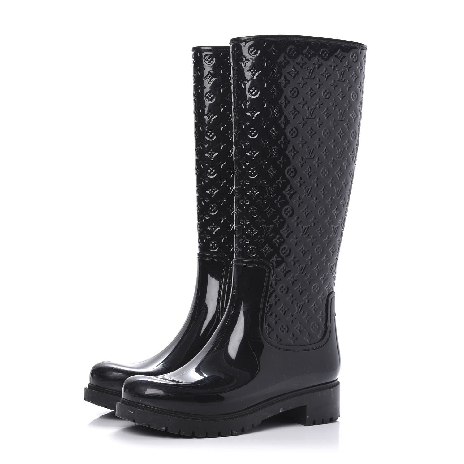 Louis Vuitton Rubber Embossed Monogram Splash Rain Boots 38 Black 3 of 7