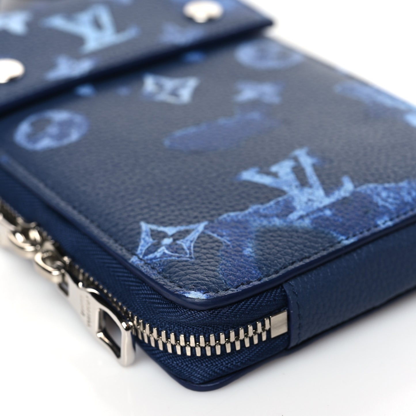 Monogram Ink Watercolor Phone Pouch Blue