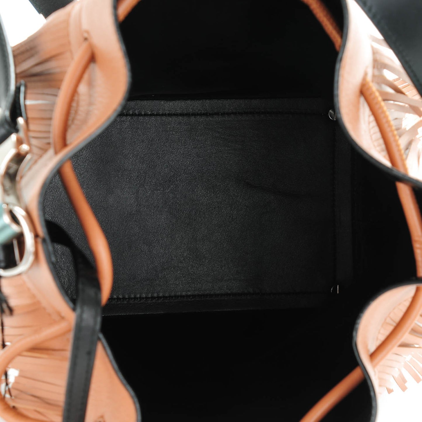 Calfskin Medium Fringe Bucket Bag Dune White