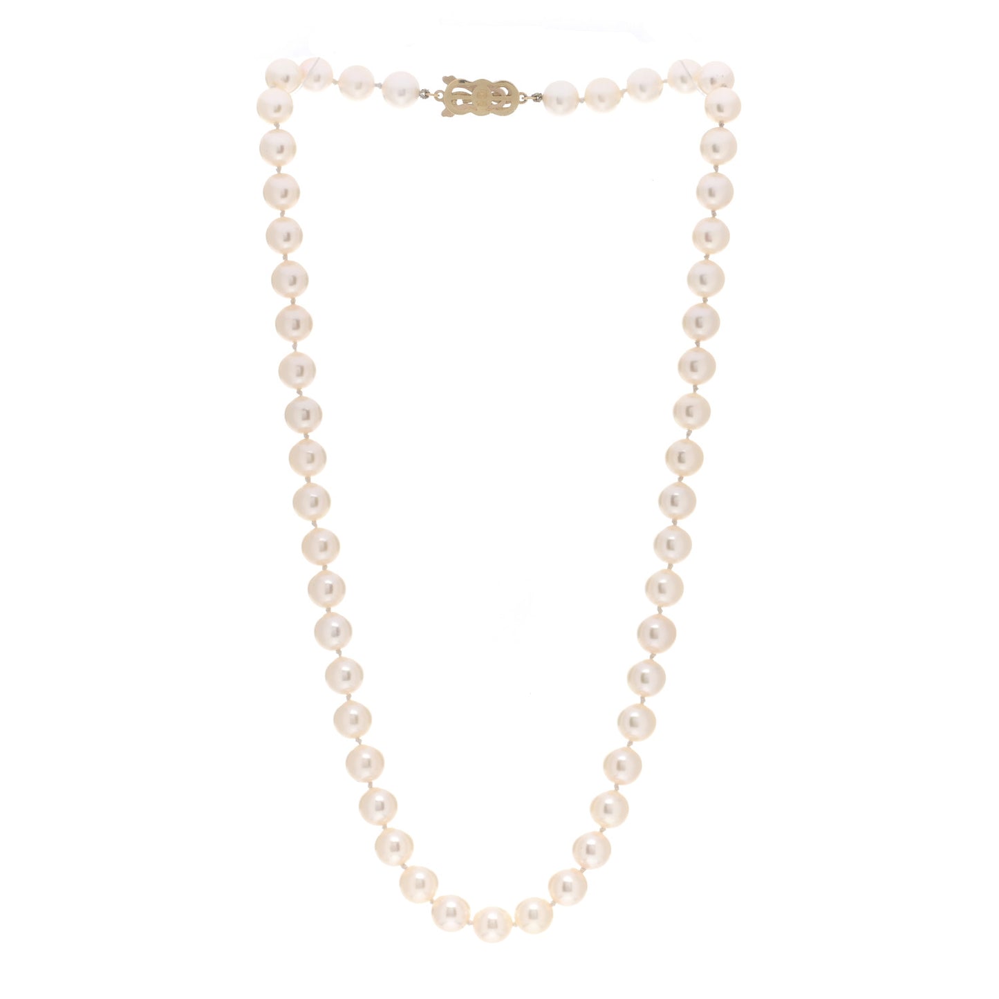 18K Yellow Gold Akoya Pearl 8-8.5mm Strand Necklace 18"