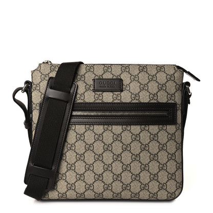 Gucci GG Supreme Monogram Selleria Calfskin Small Flat Messenger Bag Beige Ebony Cocoa Marrone Scuro 1 of 9