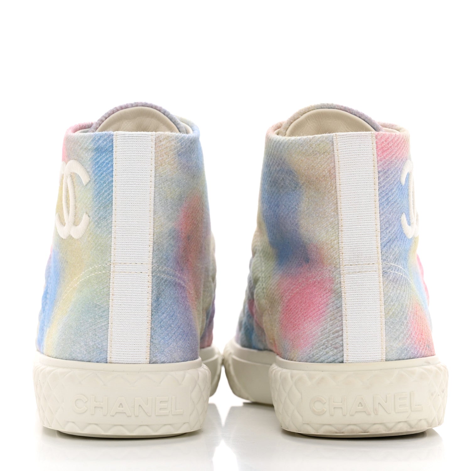 Chanel Printed Fabric Quilted High Top Sneakers 38.5 Green Pink Blue 4 of 13