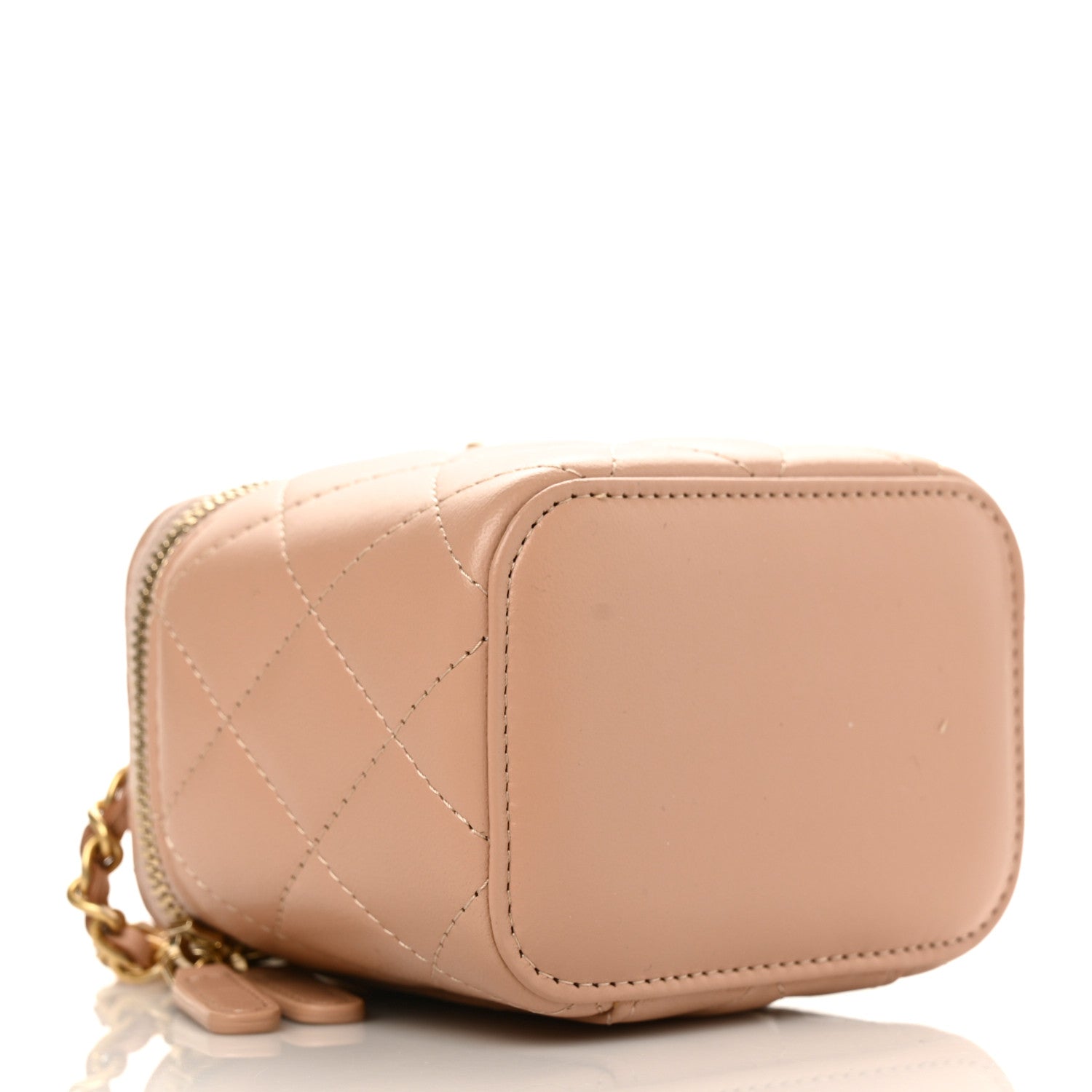 Chanel Lambskin Quilted Top Handle Mini Vanity Case With Chain Beige 4 of 9