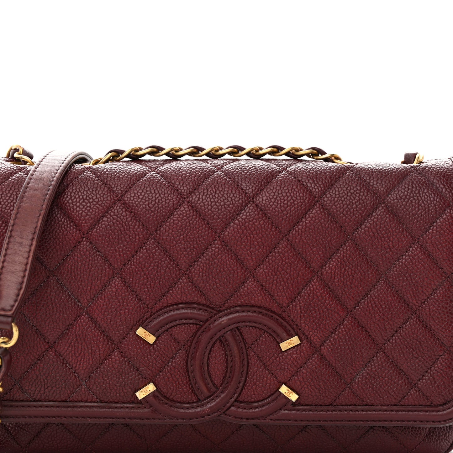 Caviar Quilted Medium CC Filigree Flap Burgundy