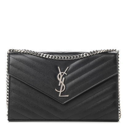 Saint Laurent Grain De Poudre Matelasse Chevron Monogram Chain Wallet Black 1 of 12