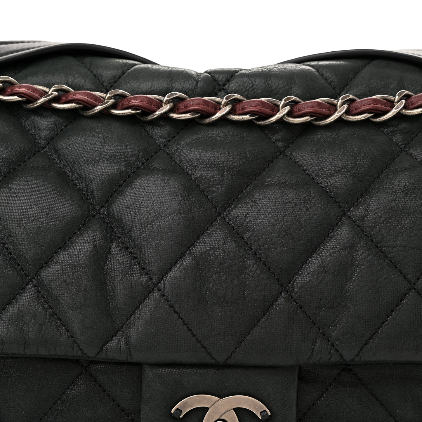 Iridescent Calfskin In The Mix Jumbo Flap Green Black
