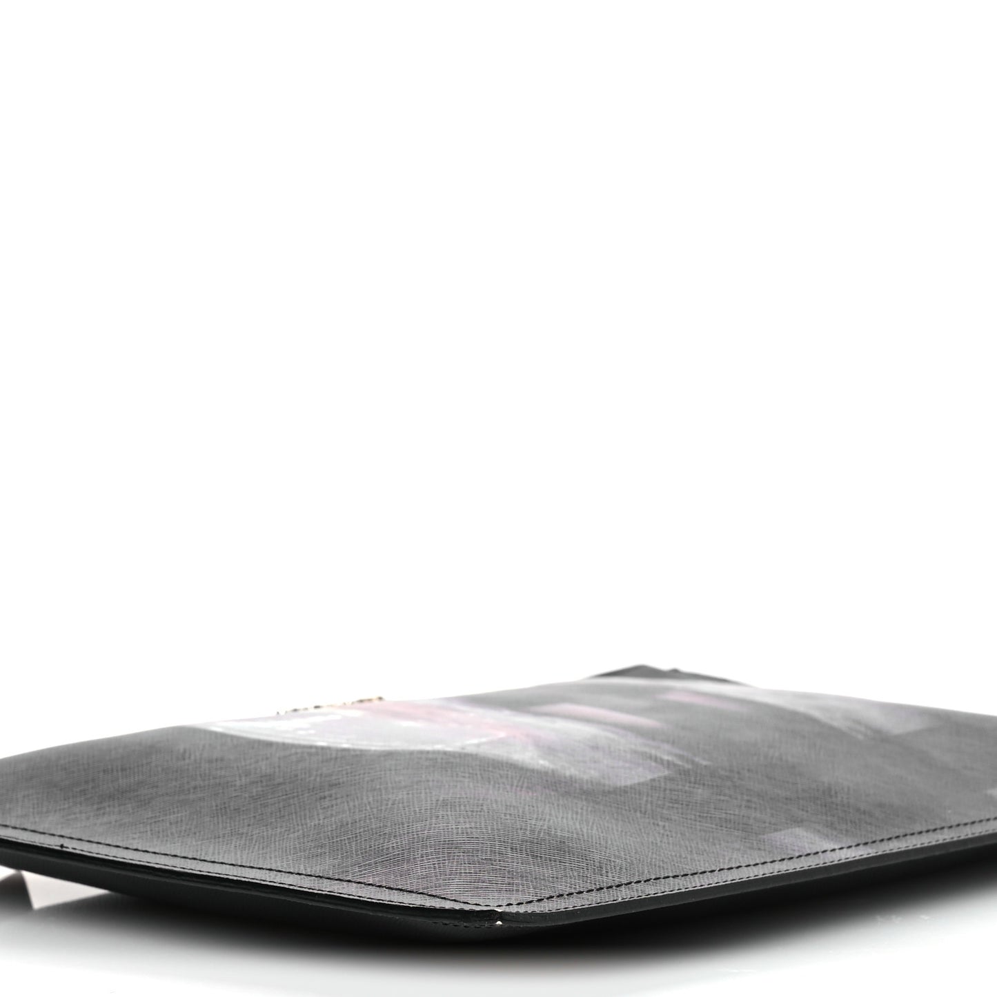 Textured Coated Canvas Madonna Print Large Cosmetic Pouch Black