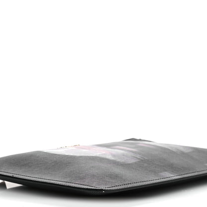 Givenchy Textured Coated Canvas Madonna Print Large Cosmetic Pouch Black 9 of 11