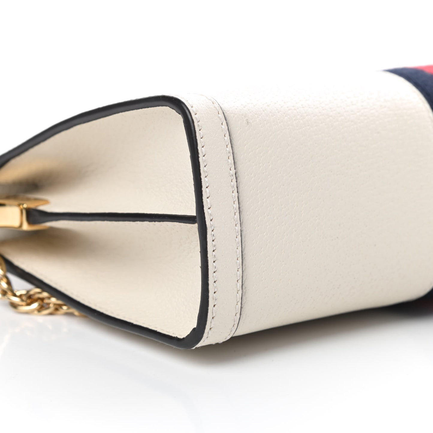 Textured Calfskin Web Small Ophidia Chain Shoulder Bag Mystic White