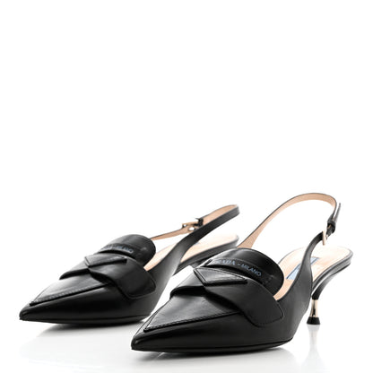 Prada Nappa Triangle Logo Pointed Toe Slingback Pumps 39 Black 3 of 12